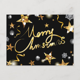Cool Gold Black Stars Metallic Fashion Frohe Weihn Feiertagspostkarte