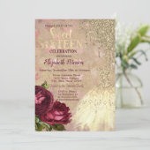 Cool Gold Glitzer Tropfen, Dress Rose Sweet 16 Einladung (Stehend Vorderseite)