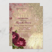 Cool Gold Glitzer Tropfen, Dress Rose Sweet 16 Einladung (Vorne/Hinten)