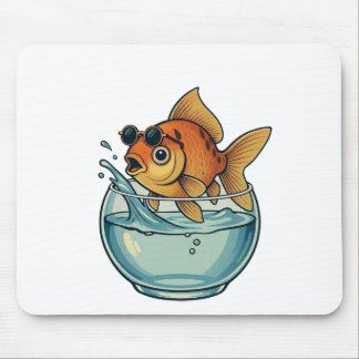 Cool Goldfish Splashing in Sunglasses Mousepad