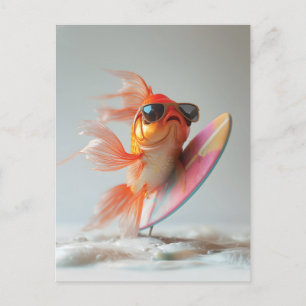 Cool Goldfish Surfen auf einer Welle Postkarte