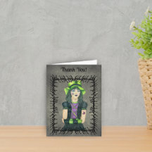 Cool Goth Girl Green Hat Tattoos Black Barbs Gray