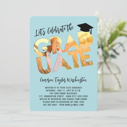 Cool Graduate Cutout Foto Moderne Graduierungspart Einladung (Stehend Vorderseite)