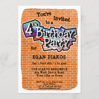 Cool Graffiti Art. 4. Geburtstag Party Einladung