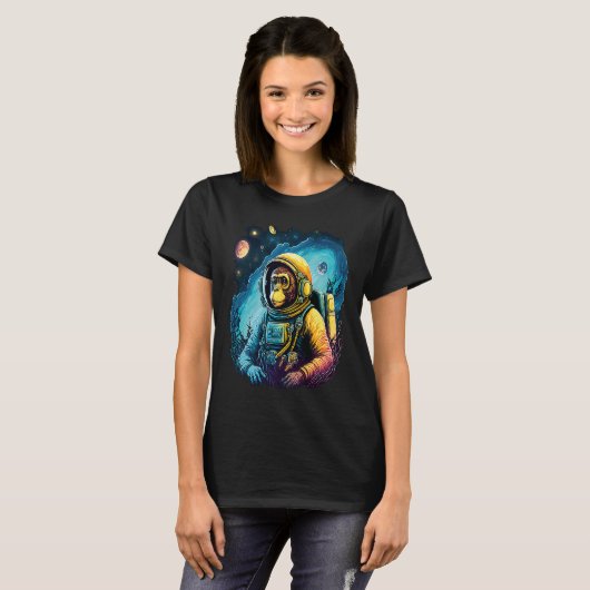 Cool Graphic Space Chimp Monkey Astronaut Cosmonau T-Shirt (Vorne ganz)