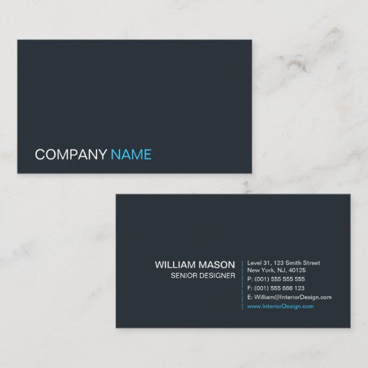 Cool Grau, Blau und Weiß Schlicht - Visitenkarte (Vorne/Hinten)