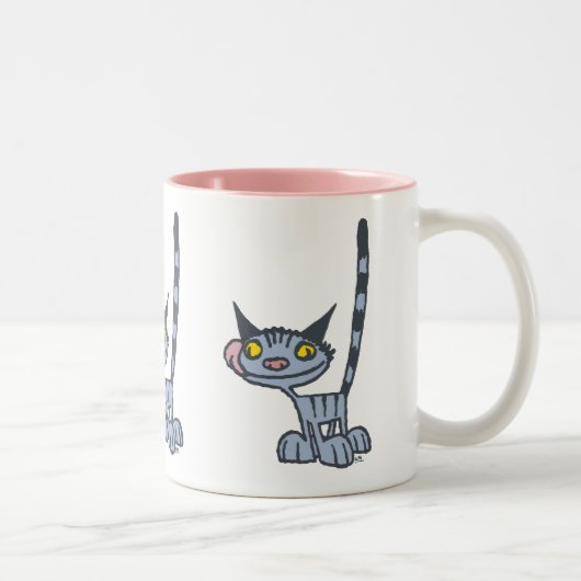 Cool Grau Cartoon Cat Zweifarbige Tasse (Rechts)