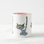 Cool Grau Cartoon Cat Zweifarbige Tasse (Mittel)