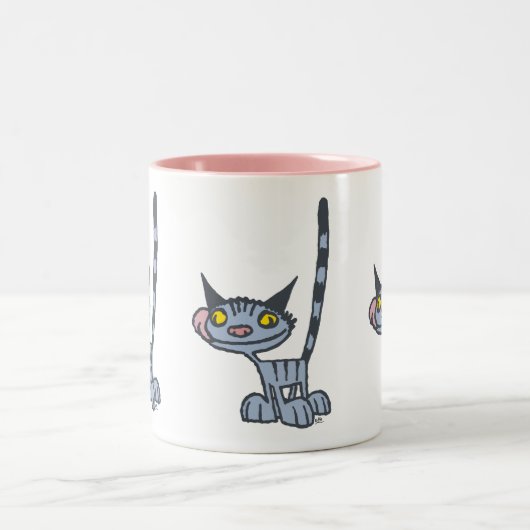 Cool Grau Cartoon Cat Zweifarbige Tasse (Mittel)