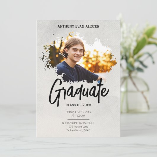 Cool Grau Modern Grunge Brushstroke Abschluss Einladung (Stehend Vorderseite)