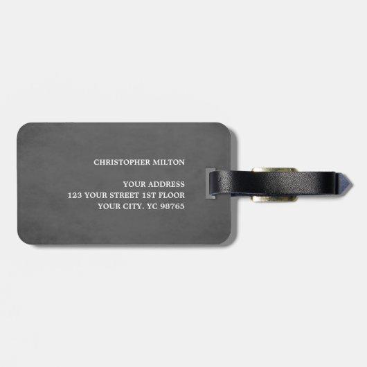 Cool-Grau-Schwarz-Fett-Monogramm Gepäckanhänger (Rückseite horizontal)