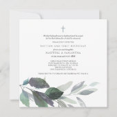 Cool Graue Wasserfarbe Blätter Twins Taufe Einladung (Vorderseite)