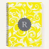 Cool-Graugelbe florale Tapete Swirbelmonogramm Notizbuch (Vorderseite)
