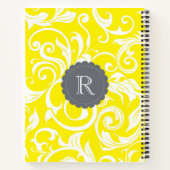 Cool-Graugelbe florale Tapete Swirbelmonogramm Notizbuch (Rückseite)