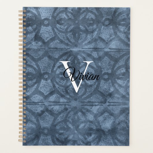 Cool Gray Batik Elegante Monogram Name Planner Planer (Vorderseite)