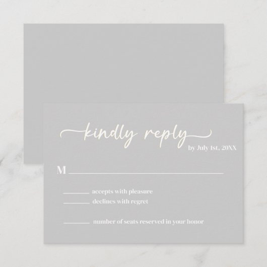 Cool Gray Trendy Script UAWG RSVP Karte (Vorne/Hinten)