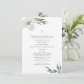 Cool Gray Watercolor Florals Twins Taufe Einladung (Stehend Vorderseite)