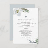 Cool Gray Watercolor Florals Twins Taufe Einladung (Vorne/Hinten)