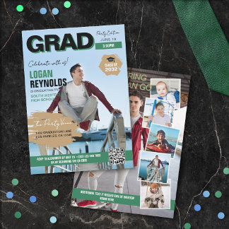 Cool Green Black Photos Magazine Cover Graduation Einladung