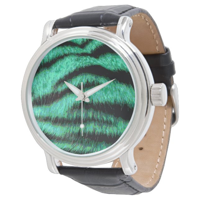 Cool green neon tiger stripes armbanduhr (Schrägansicht)