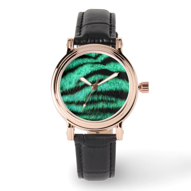 Cool green neon tiger stripes armbanduhr (Vorderseite)