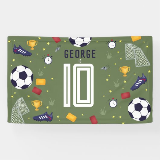 Cool Green Sports Soccer Boys Birthday Sign Banner (Horizontal)