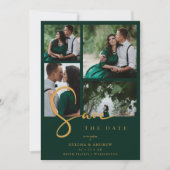 Cool Green Trendy 4 Multi Photos Collage QR Save The Date (Vorderseite)