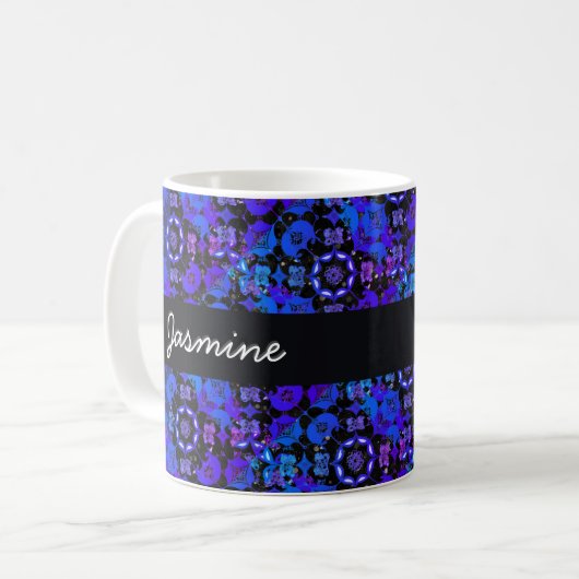Cool Groovy Boho Retro Chic Blue Lila Hippie Kaffeetasse (Vorderseite Links)