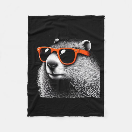Cool Groundhog Wearing Sungles Graphic Art _3  Fleecedecke (Vorderseite)