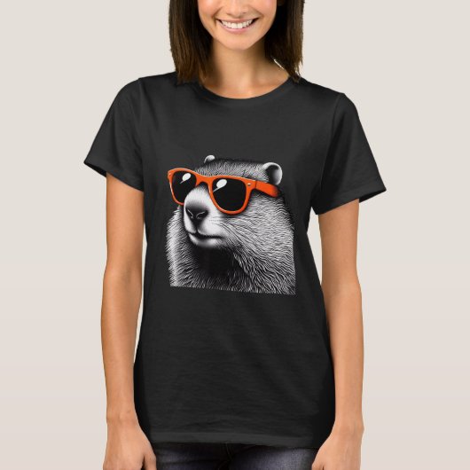 Cool Groundhog Wearing Sungles Graphic Art _3 T-Shirt (Vorderseite)