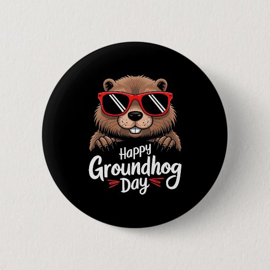 Cool Groundhog Wearing Sungles Retro Style Premium Button (Vorderseite)