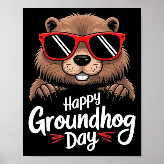 Cool Groundhog Wearing Sungles Retro Style Premium Poster (Vorne)