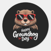 Cool Groundhog Wearing Sungles Retro Style Premium Runder Aufkleber (Vorderseite)