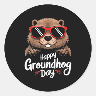 Cool Groundhog Wearing Sungles Retro Style Premium Runder Aufkleber