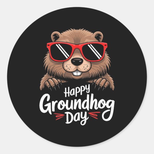 Cool Groundhog Wearing Sungles Retro Style Premium Runder Aufkleber (Vorderseite)