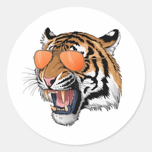 Cool Growling Bengalisch Tiger mit Sonnenbrille Runder Aufkleber (Vorderseite)
