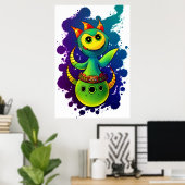 Cool-grüngelbe Alien | Art der AI Poster (Heimbüro)