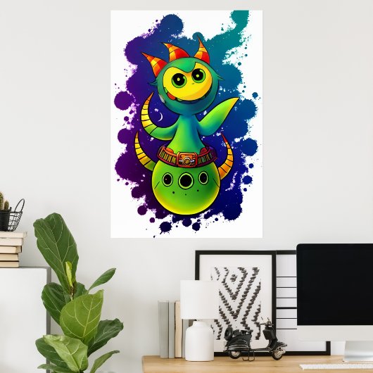 Cool-grüngelbe Alien | Art der AI Poster (Heimbüro)