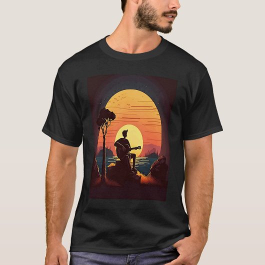 Cool Guitarist Father Dad Playing Guitar In Sunset T-Shirt (Vorderseite)