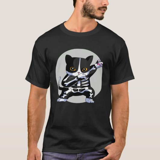 Cool Halloween Cat Dabbing with Skeleton furry T-Shirt (Vorderseite)