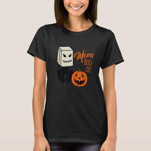 Cool Halloween Meow Boo Boo Cat Illustration Graph T-Shirt (Vorderseite)