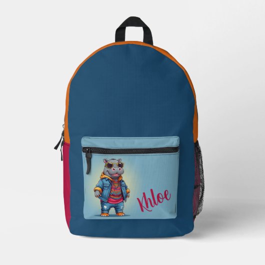 Cool Happy Hippo Personalisiert Bedruckter Rucksack (Vorderseite)