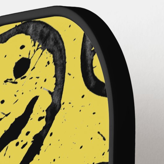 Cool Happy Lächelndes Gesichtsmuster gelb Monogram Pickleball Schläger (Linke Seite)