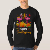 Cool Happy Thanksgiving Flamingo Drinking Wine T-Shirt (Vorderseite)
