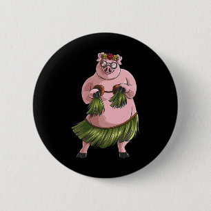 Cool Hawaiian Luau Pig Funny Boar Lover Hula Danci Button