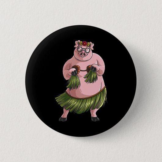 Cool Hawaiian Luau Pig Funny Boar Lover Hula Danci Button (Vorderseite)