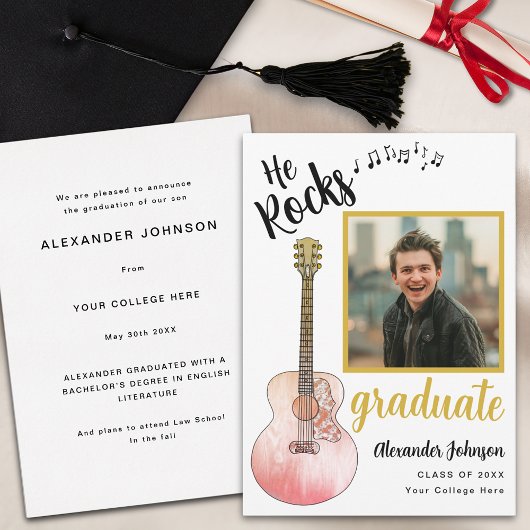 Cool He Rocks Graduate Foto Modernes Gold Ankündigung