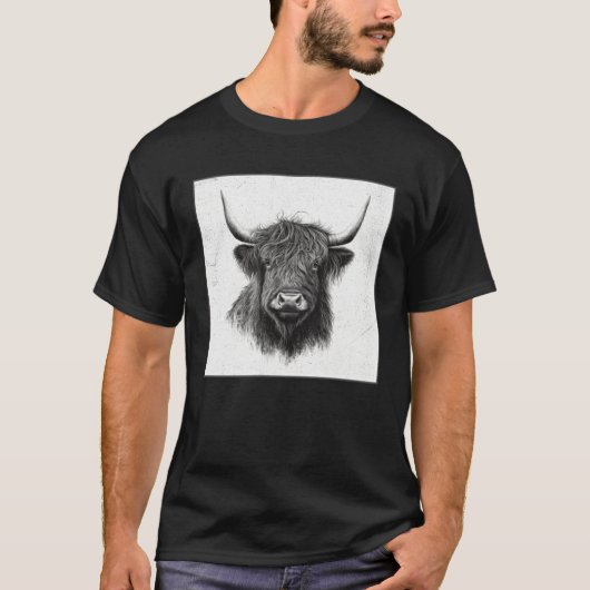 Cool Highland Cow Illustration Black Horn Women Me T-Shirt (Vorderseite)