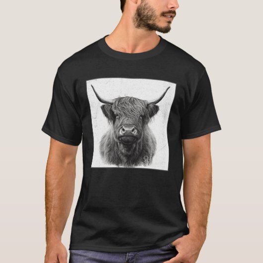 Cool Highland Cow Illustration Black Horn Women Me T-Shirt (Vorderseite)