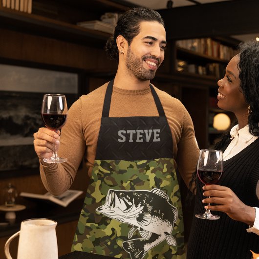 Cool Hobby Camo Name Bass Fishing Men's  Apron Schürze